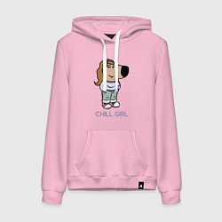 Толстовка-худи хлопковая женская Чиловая девушка, цвет: светло-розовый
