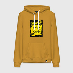 Толстовка-худи хлопковая женская Нирвана логотип смайл, цвет: горчичный