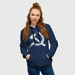 Толстовка-худи хлопковая женская Серп и молот символ, цвет: тёмно-синий — фото 2