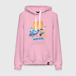 Толстовка-худи хлопковая женская Истребитель - 23 февраля, цвет: светло-розовый