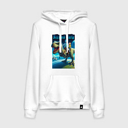 Толстовка-худи хлопковая женская Рик и Морти верхом на тираннозавре, цвет: белый