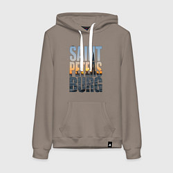 Толстовка-худи хлопковая женская Санкт-Петербург Лахта центр, цвет: утренний латте