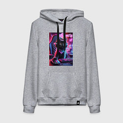 Толстовка-худи хлопковая женская Чёрный котёнок - киберспорт, цвет: меланж
