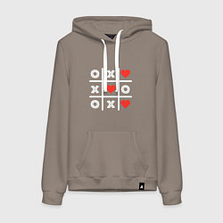 Толстовка-худи хлопковая женская Крестики нолики, цвет: утренний латте