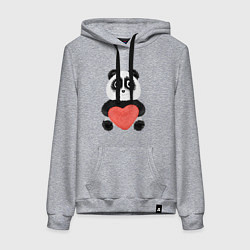 Толстовка-худи хлопковая женская Плюшевый панда с красным сердцем, цвет: меланж