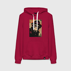 Толстовка-худи хлопковая женская Обезьянка детектив в шляпе, цвет: маджента