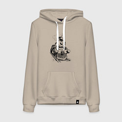 Толстовка-худи хлопковая женская Векторный паровоз, цвет: миндальный