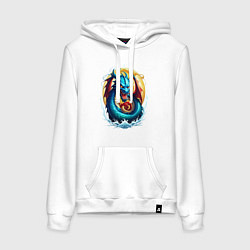 Толстовка-худи хлопковая женская Водолей в тени дракона, цвет: белый