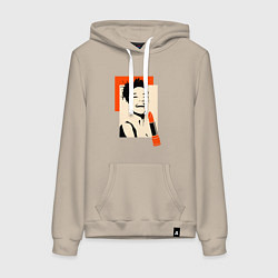 Толстовка-худи хлопковая женская Девушка с помадой в стиле поп-арт, цвет: миндальный