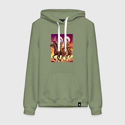 Толстовка-худи хлопковая женская Индейцы Рик и Морти скачут на лошадях, цвет: авокадо