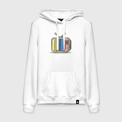 Толстовка-худи хлопковая женская Retro television, цвет: белый