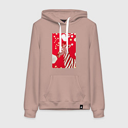 Толстовка-худи хлопковая женская Полосатая красная зебра, цвет: пыльно-розовый