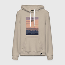 Толстовка-худи хлопковая женская Favorite city с городским пейзажем, цвет: миндальный