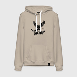 Толстовка-худи хлопковая женская Крылатый лыжник, цвет: миндальный