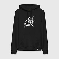 Толстовка-худи хлопковая женская Лыжник и молния, цвет: черный