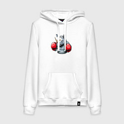 Толстовка-худи хлопковая женская Носорог боксер, цвет: белый