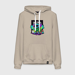 Толстовка-худи хлопковая женская Лирили Ларила итальянские мемы, цвет: миндальный