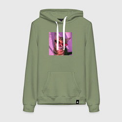 Толстовка-худи хлопковая женская Котик в розовых очках, цвет: авокадо