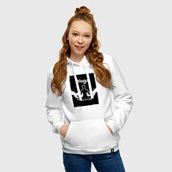 Толстовка-худи хлопковая женская Йога медитация в позе лотоса, цвет: белый — фото 2