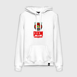 Толстовка-худи хлопковая женская Doom eternal logo, цвет: белый