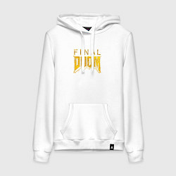Толстовка-худи хлопковая женская Doom final gold logo, цвет: белый