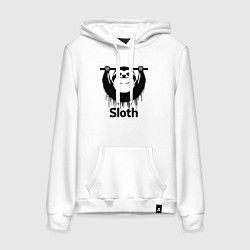 Толстовка-худи хлопковая женская Ленивец на турнике, цвет: белый