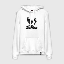 Толстовка-худи хлопковая женская Летящий воробей, цвет: белый