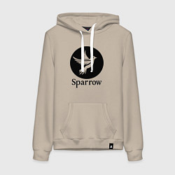 Толстовка-худи хлопковая женская Воробей в круге, цвет: миндальный