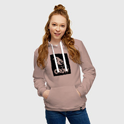 Толстовка-худи хлопковая женская Ворона в черном штрихе, цвет: пыльно-розовый — фото 2