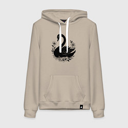 Толстовка-худи хлопковая женская Лебедь среди цветов, цвет: миндальный