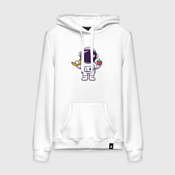 Толстовка-худи хлопковая женская Космонавт с бананом и клубникой, цвет: белый