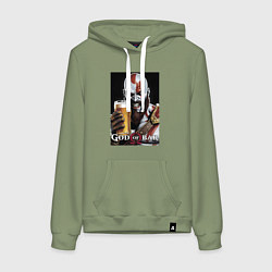 Толстовка-худи хлопковая женская Kratos - god of bar, цвет: авокадо