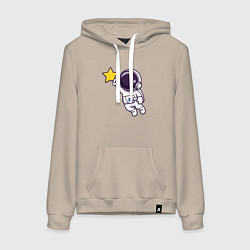 Толстовка-худи хлопковая женская Звёздный космонавтик, цвет: миндальный