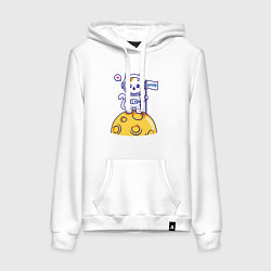 Толстовка-худи хлопковая женская Котик космонавт на луне, цвет: белый