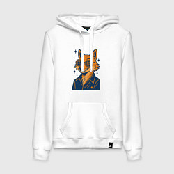 Толстовка-худи хлопковая женская Лиса в очках, цвет: белый