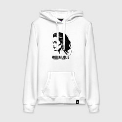 Толстовка-худи хлопковая женская Анджелина Джоли в профиль, цвет: белый