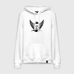 Толстовка-худи хлопковая женская Портрет Арнольд Шварценеггер с крыльями, цвет: белый