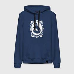 Толстовка-худи хлопковая женская Лиса в цветочной раме, цвет: тёмно-синий