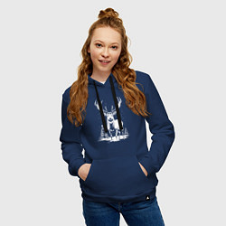 Толстовка-худи хлопковая женская Зимний олень, цвет: тёмно-синий — фото 2