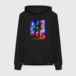 Толстовка-худи хлопковая женская Космонавт Шрек на похожей планете, цвет: черный