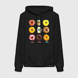Толстовка-худи хлопковая женская Donut Worry, цвет: черный