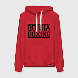 Толстовка-худи хлопковая женская Russia boxing, цвет: красный