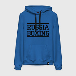 Толстовка-худи хлопковая женская Russia boxing, цвет: синий