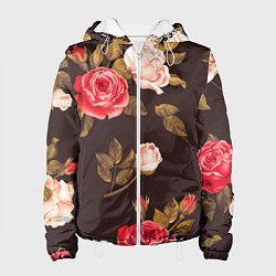 Куртка с капюшоном женская Мотив из роз, цвет: 3D-белый