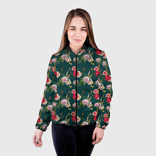 Женская куртка Цветы и бабочки 7 / 3D-Черный – фото 4