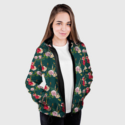 Куртка с капюшоном женская Цветы и бабочки 7, цвет: 3D-черный — фото 2