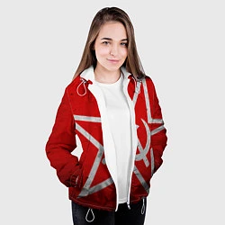 Куртка с капюшоном женская Флаг СССР: Серп и Молот, цвет: 3D-белый — фото 2