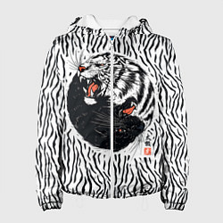 Куртка с капюшоном женская Yin Yang Tigers, цвет: 3D-белый