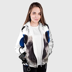 Куртка с капюшоном женская Мопс в наушниках, цвет: 3D-белый — фото 2