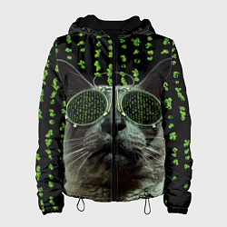 Куртка с капюшоном женская Кот в матрице, цвет: 3D-черный
